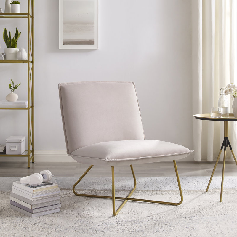 Velvet Upholstered Accent Chair with Metal Legs, Pink Polyester