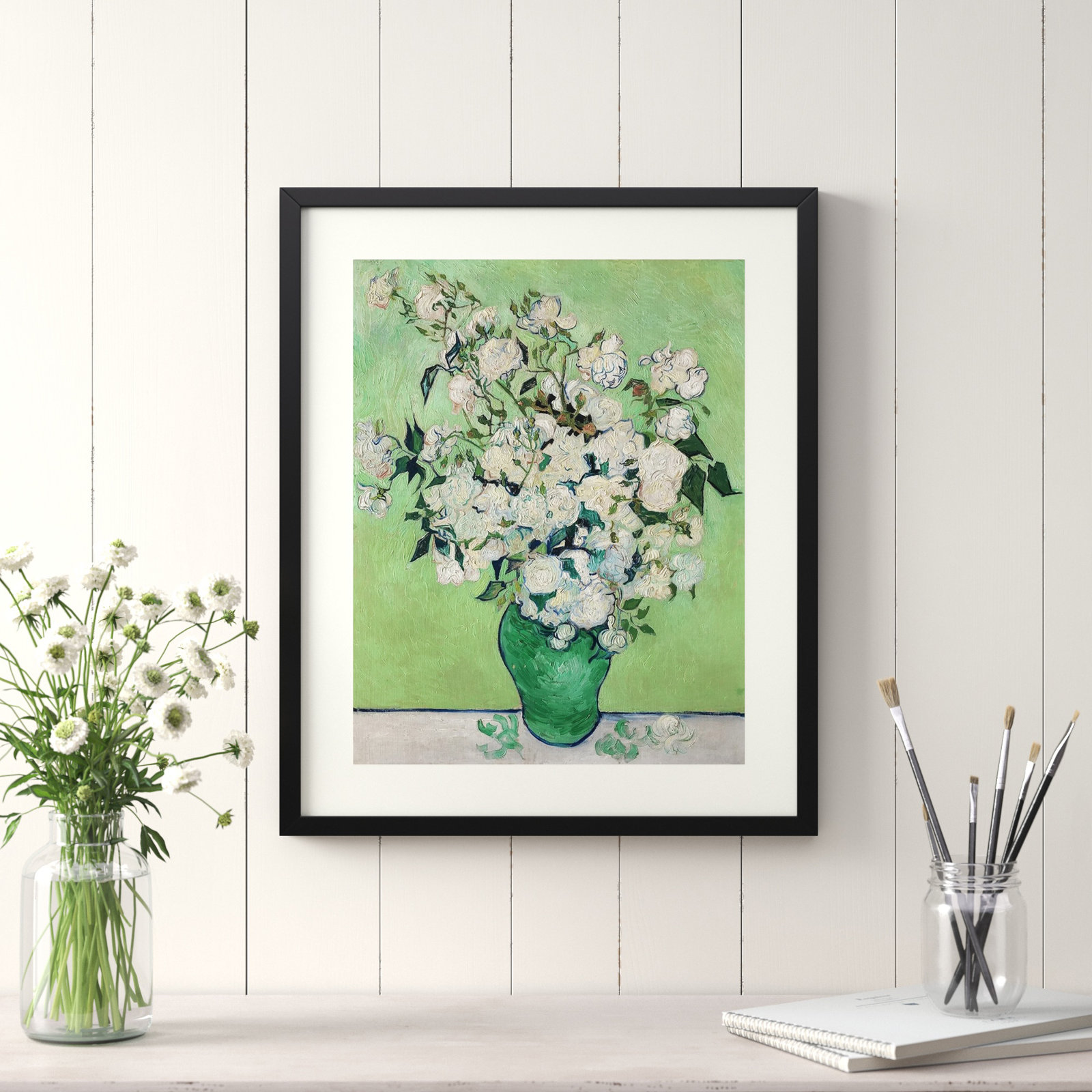 Roses by Vincent Van Gogh, Black, 25.07" H x 20.82" W x 0.88" D