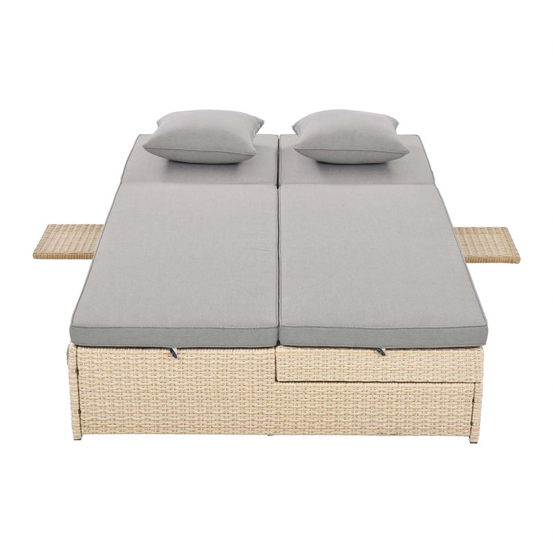Outdoor Sunbed, Rattan Patio Reclining Chairs with Adjustable Backrest and Seat, Conversational Set, Brown