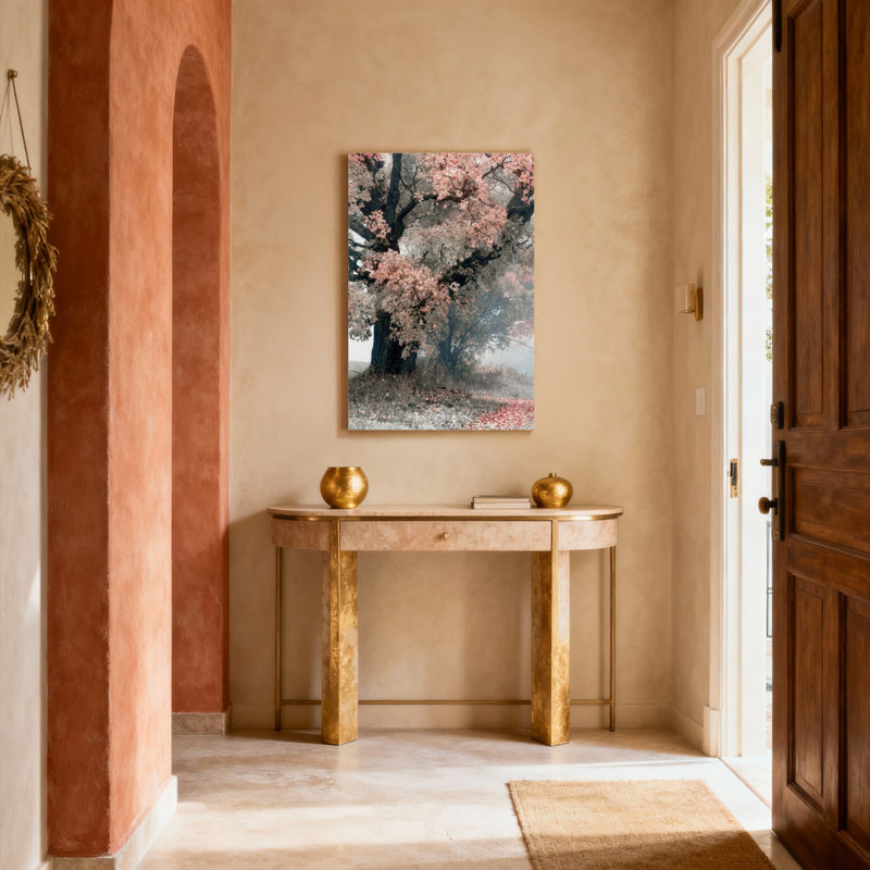 Ensemble de 1 tableau sur toile représentant un paysage printanier avec un cerisier en fleurs, H 18 po x l 12 po