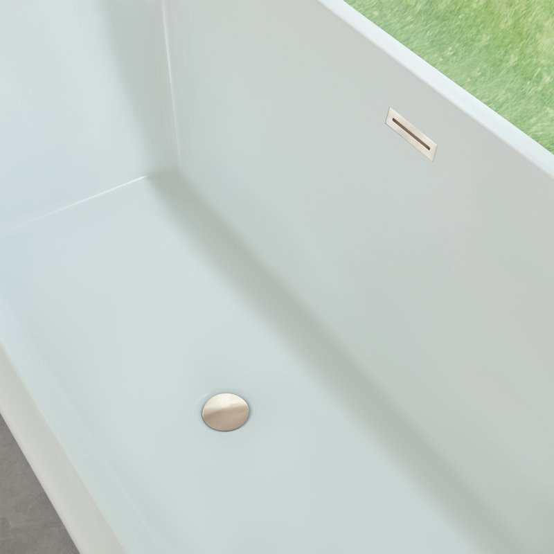 66.9" x 29.5" Freestanding Soaking Acrylic Bathtub, White/Brushed Nickel