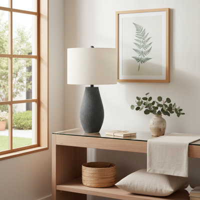 Lighting, H 24 po, lampe de table, résine noire, abat-jour ivoire / crème, contemporain