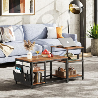 Coffee Table For Living Room,Adjustable Coffee Table Set Of 2 With End Table,Small Industrial Coffee Table With Side Table,Metal Frame And Wood Deskto -  17 Stories, 4E9862ADA07F4621A8B9B3F7F813CF69