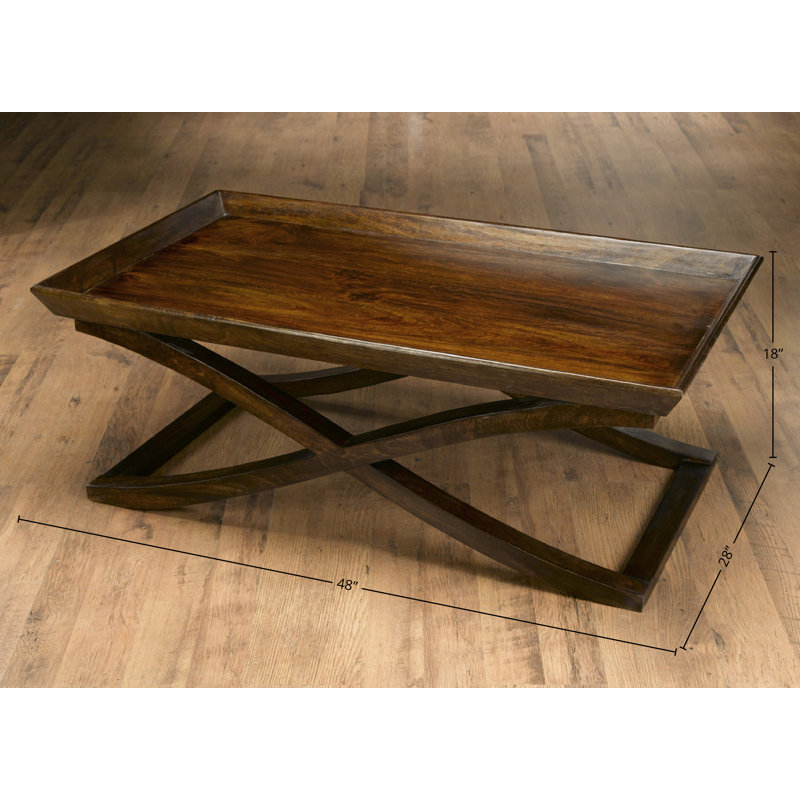 Vermont Solid Wood Cross Legs Coffee Table with Storage, Pecan