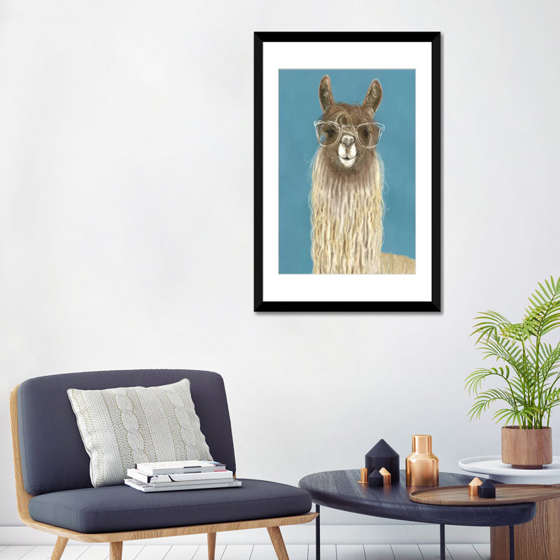 «Llama Specs IV», art sur toile, Papier d'art encadré noir, H 32 po x l 24 po x P 1 po