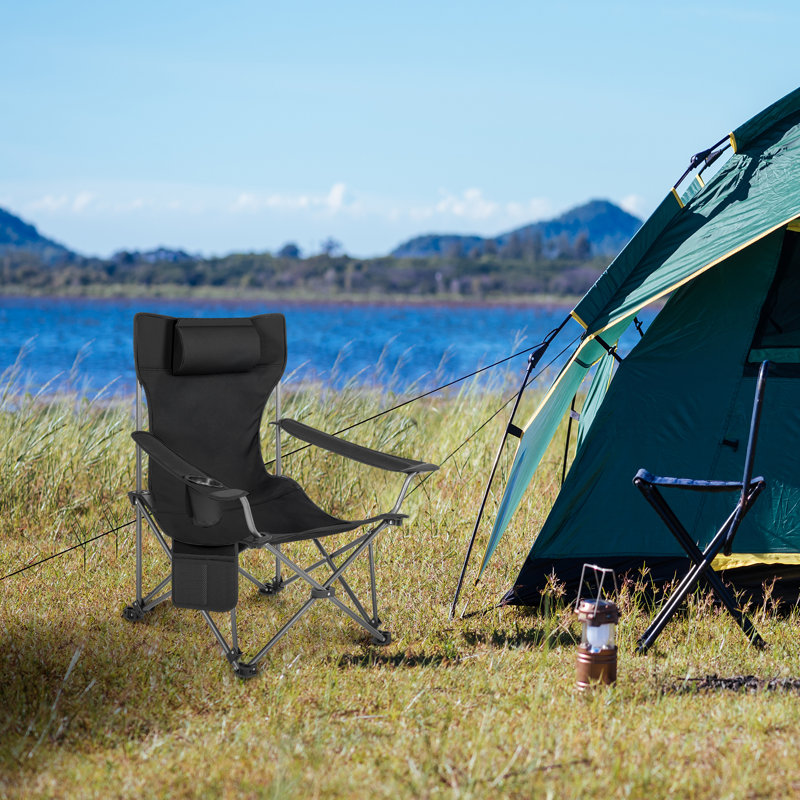 Camping Chair Lightweight Folding Fishing Chair with Retractable Footrest and Removable Headrest, Carry Bag, for Outdoor Activities