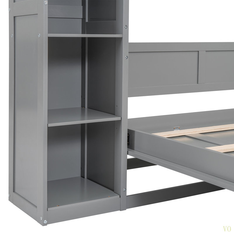 Lit escamotable double pleine grandeur avec tablettes et lumières DEL, Gris, Lit double