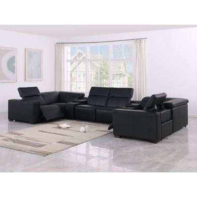 Redondo Luxurious 8-Piece 2-Power Reclining Genuine Leather U-Sectional With Power Headrests