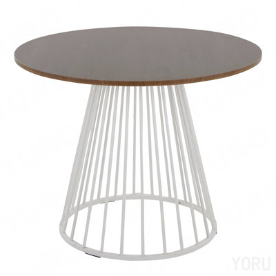 Table de salle à manger contemporaine en métal blanc et bois de noyer