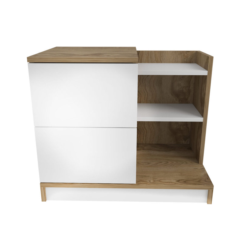 Modern Nightstand with 2 Drawers, White & Walnut Finish, 28.3 x 17.7 x 23.6 inches | 100% Melamine Coated Particle Board, Thickness: 0.7 inches | Sleek Design for Bedroom Storage & Aesthetic Appeal