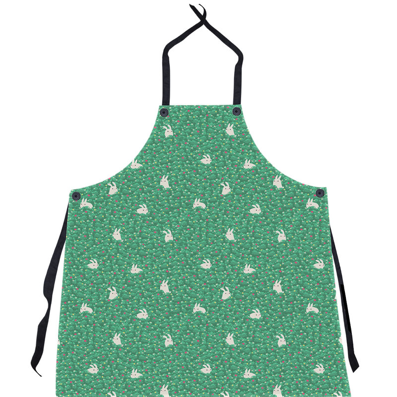 Tablier à motif lapin lapin, Rose / fleurs jaunes