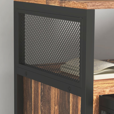 Mobile Printer Table With Power Outlets, Rustic Brown. Keep Office Tidy And Organized. Adjustable Shelves. Wheels For Easy Movement Stand In Brown Charging Ports. Neat. Shelf. Mobility. Versatile Desk