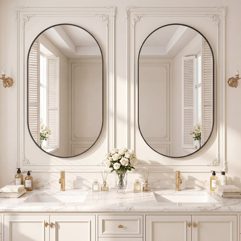 Miroir de salle de bain mural moderne en aluminium, 47,24 po x 23,62 po, Noir