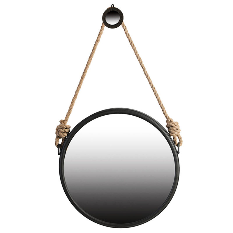 Miroir contemporain beau - 19,5 po avec sangle de corde et cadre en métal gris pour décoration murale, 19,5 po x 19,5 po