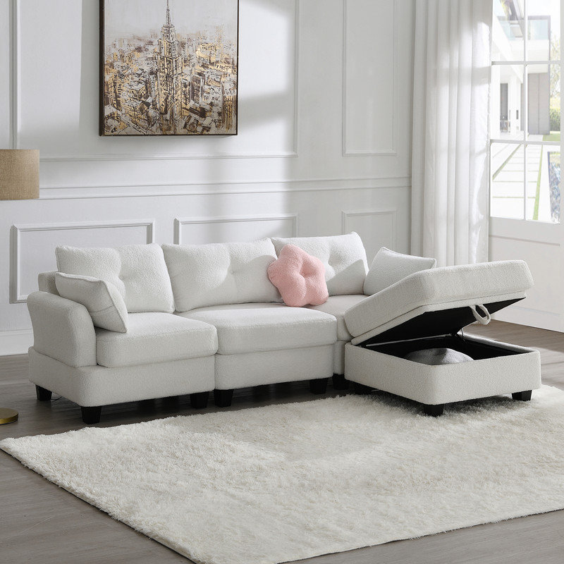 Canapé modulaire 4 pièces Mazzy, Velours beige ours en peluche