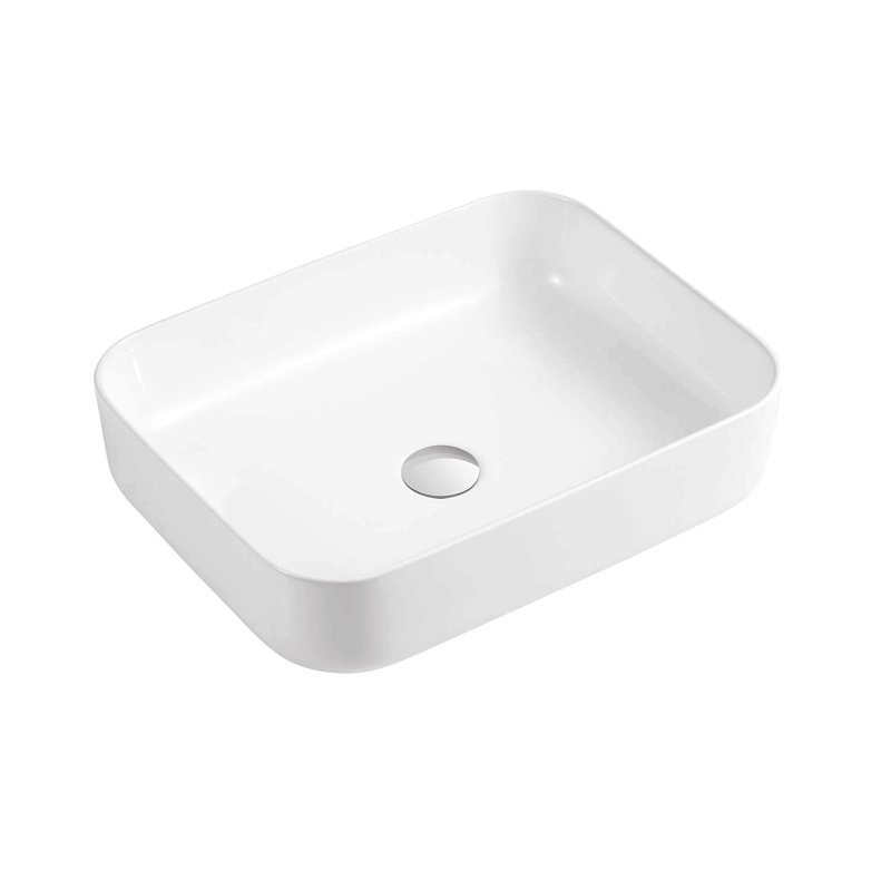Lavabo vasque rectangulaire en céramique Dax blanc brillant (20 po x 16,5 po), Blanc brillant