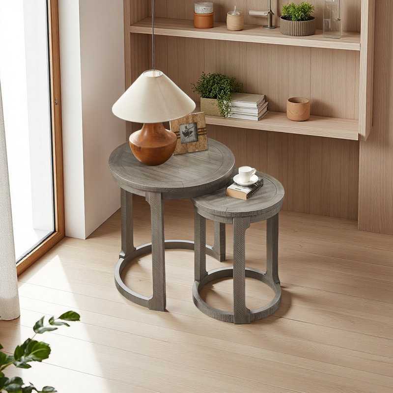 Ensemble de tables basses rondes rondes rondes 24 pouces 24PC, table d'appoint de style rustique Mid-Century, table de bout pour salon, bureau, appartement, brun clair