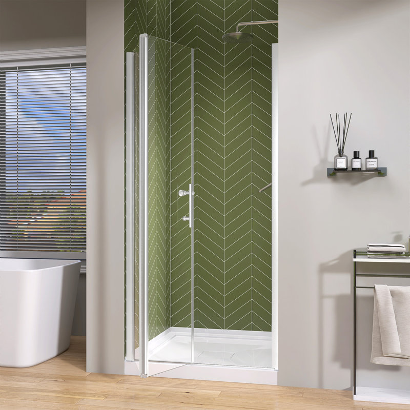 36" -37 1/4" W x 72" H Semi-Frameless Shower Doors Bifold Pivot Swing Hinged Shower Panel with Clear Glass, Chrome