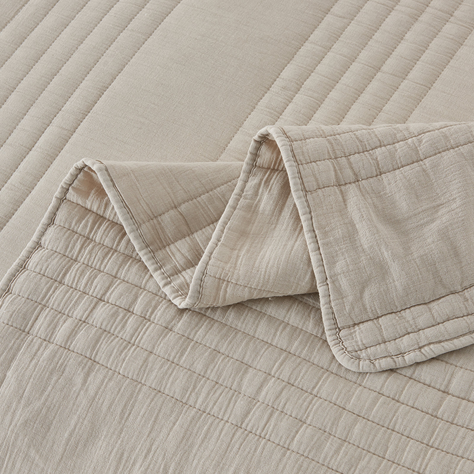 Cotton Quilt Set, Twin Quilt + 1 Standard Sham, Light Khaki
