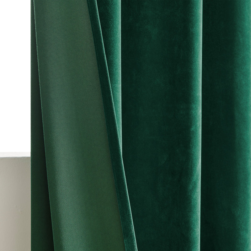 Velvet Solid Color Room Darkening Curtain Panels with Metal Grommets(Set of 2）, 52" W x 84" L, Dark Green