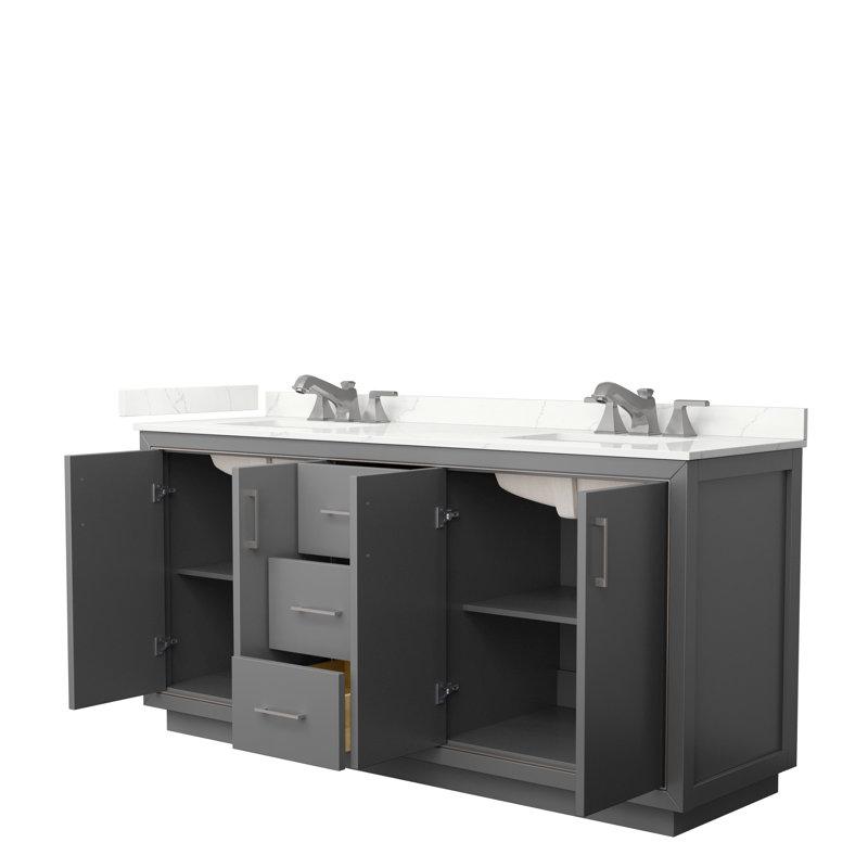 72'' W Double Vanity, Matte Black, Dark Gray, Giotto Quartz