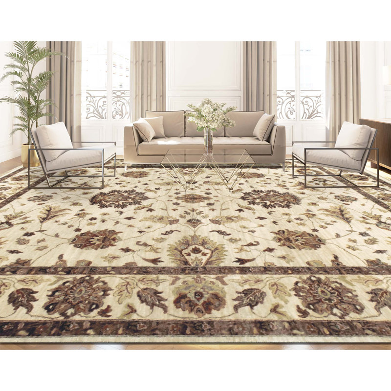 Tapis ivoire noué à la main de haute qualité, Rectangle 6 pi x 9 pi