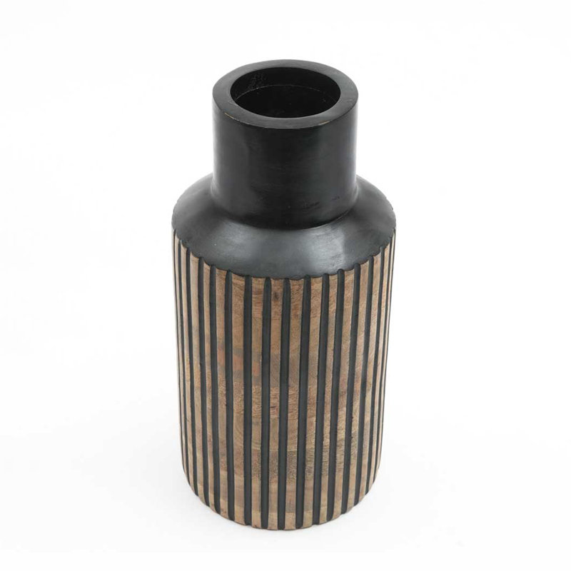  Vase en bois | Vase décoratif fabriqué à la main | Décoration rustique en bois | 6,5 x 12,5 po, Noir