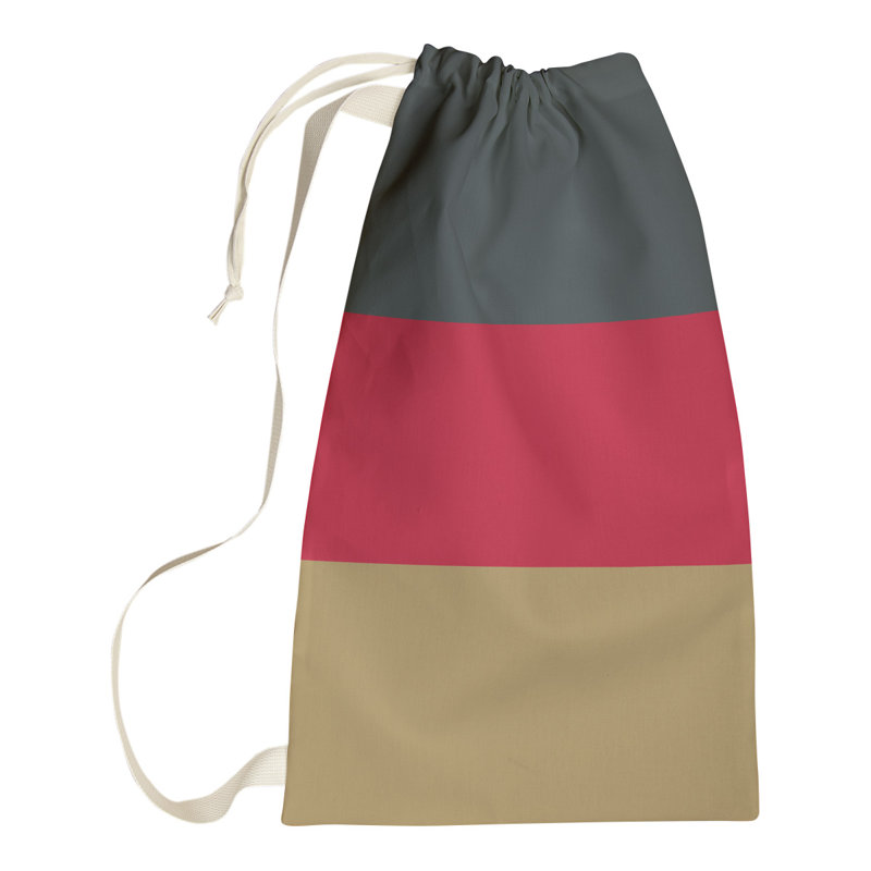 Fabric Laundry Bag with Handles, 29" H x 18" W x 1.5" D, Steel Gray/Red/Gold
