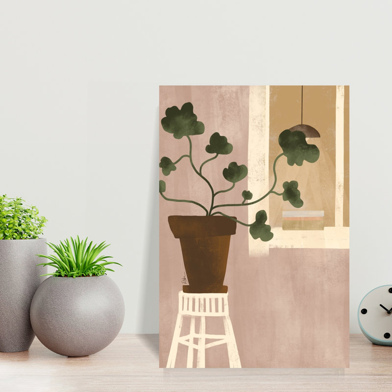 Cozy Houseplant Window Abstract Contemporary Plant Architecture, art mural, H 18 po x l 12 po