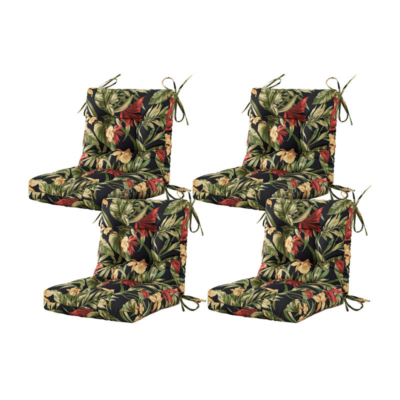 Outdoor 4'' Seat / Back Cushion, Black Floral 1