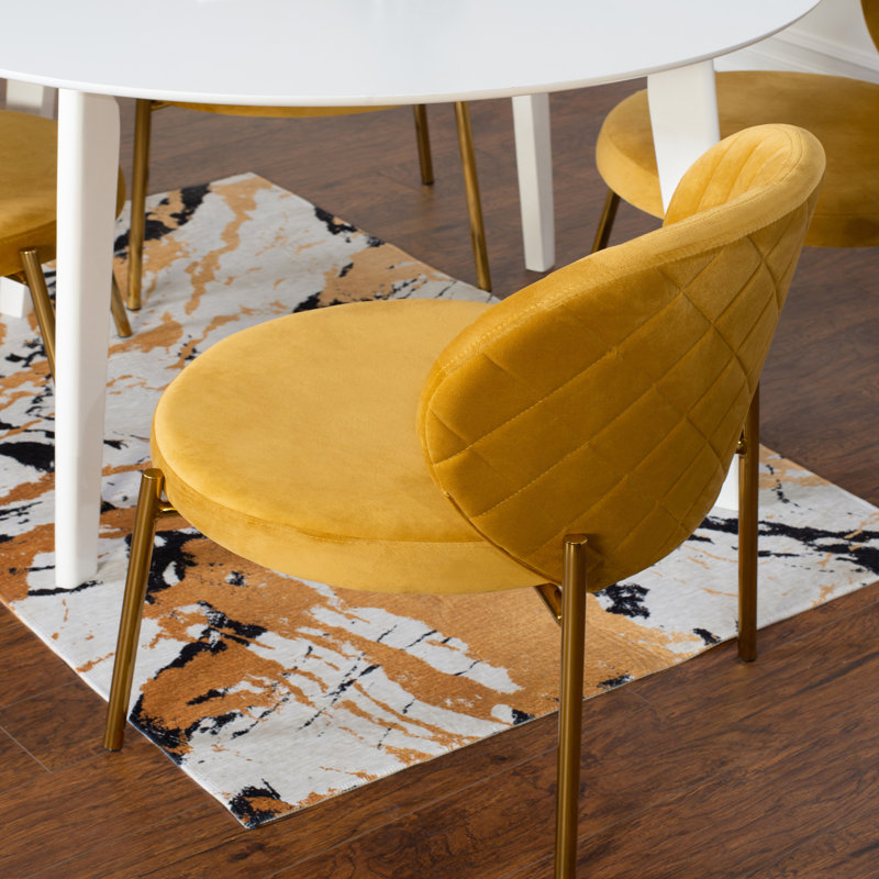 Ensemble de salle à manger contemporain, table de salle à manger ronde , Jaune, 3
