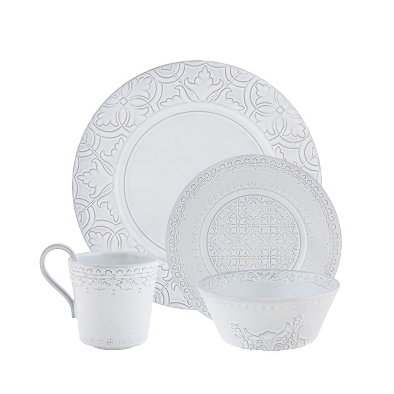 Earthenware Dinnerware Set - Service for 4, Antique White