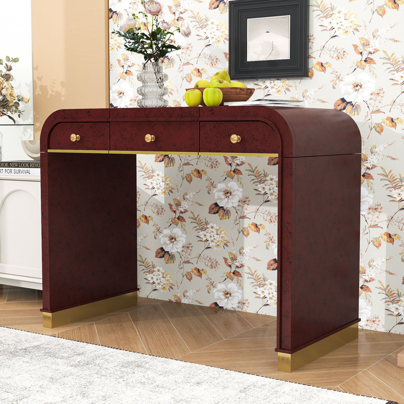 Bureau de coiffeuse avec miroir et 2 tiroirs, Espresso