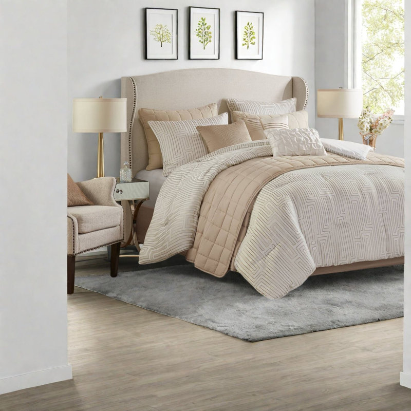Ensemble de literie pour très grand lit luxueux 10 pièces, jacquard en polyester ivoire pour un confort toutes saisons