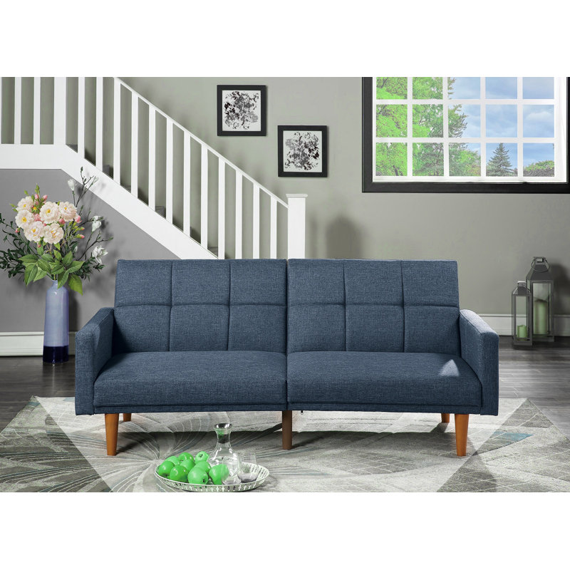 Canapé-lit capitonné, Polyfibre bleu marine