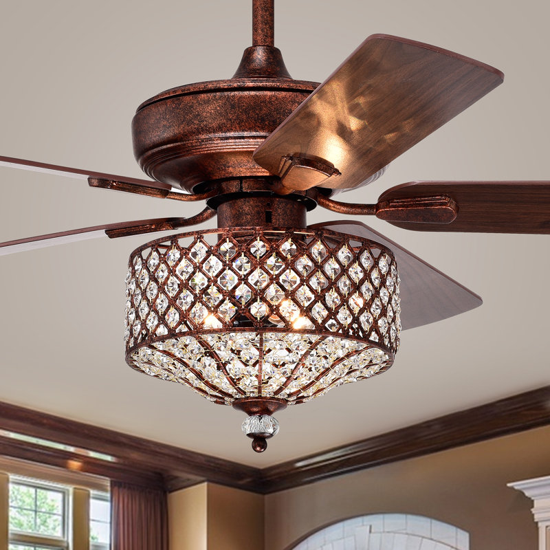 Eddy 52'' Ceiling Fan with Light Kit, Black Walnut/Red