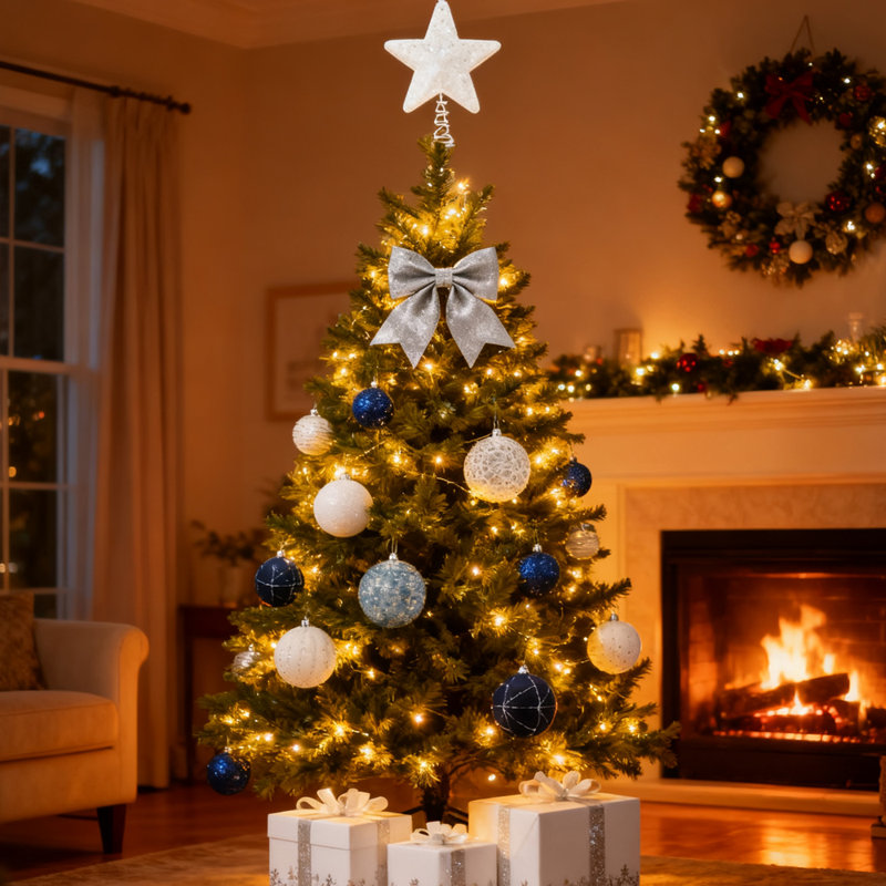 Ensemble d'ornement de Noël 18 pièces bleu et blanc scintillant