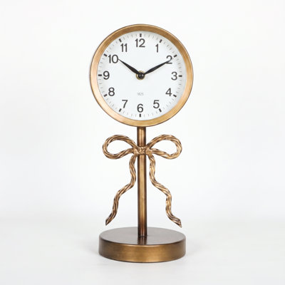 Horloge de table décorative, horloge de bureau vintage en fer forgé avec nœud papillon, horloge analogique silencieuse (sans tic-tac), horloge décorative à piles pour étagère, salon, chambre, foyer, décoration intérieure