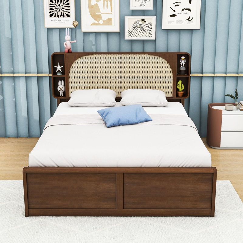 Grand lit avec tiroirs de rangement et gigogne gigogne simple TG, Noyer