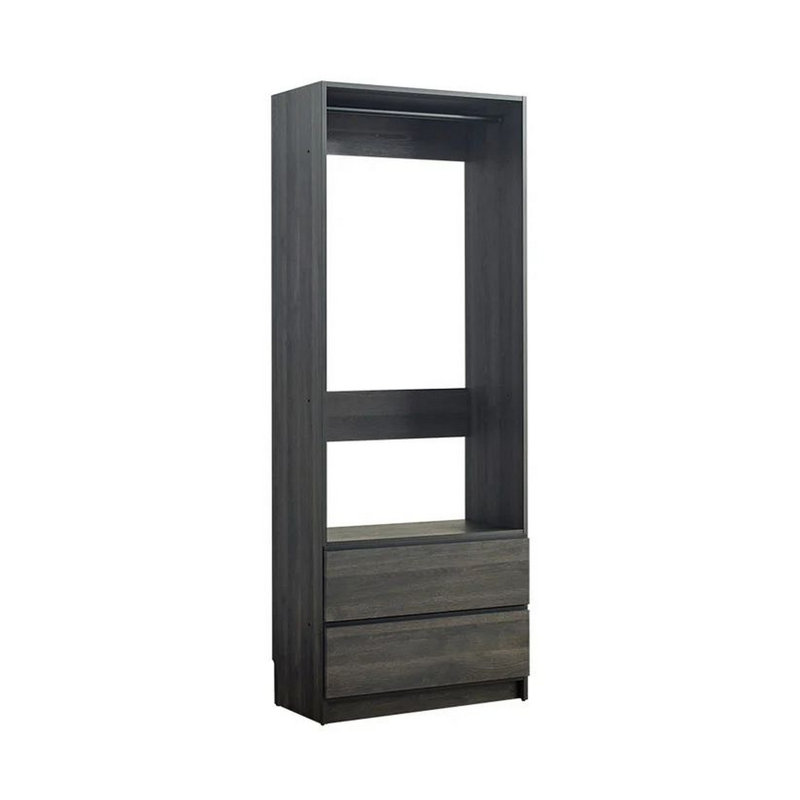 Dee Modular Closet System, 1 Metal Hanging Rod And 2 Drawer, Gray/Black