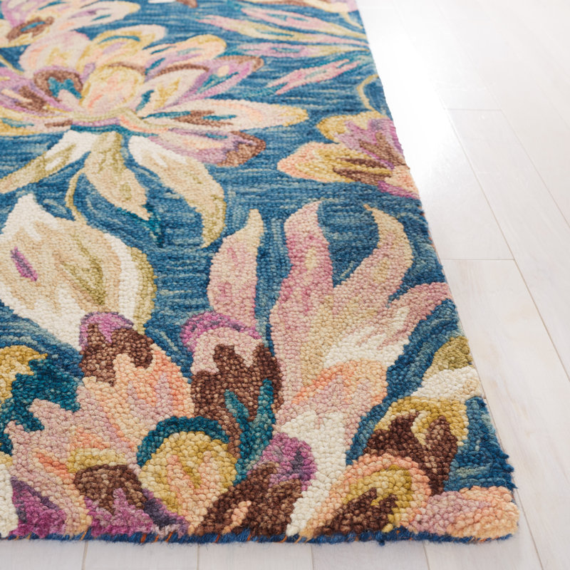 Tapis floral en laine / coton touffeté à la main Kellis, Rectangle de 5 pi x 8 pi