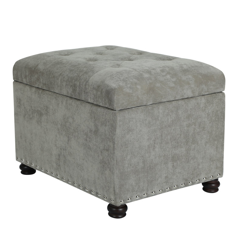 Devault 24" Wide Fabric Tufted Rectangle Storage Ottoman, Light grey