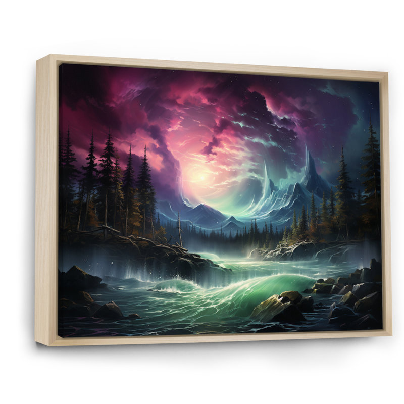 Northern Lights Aurora Cascade - Landscapes Canvas Prints, Cadre naturel flottant, H 30 po x l 40 po x P 1,5 po