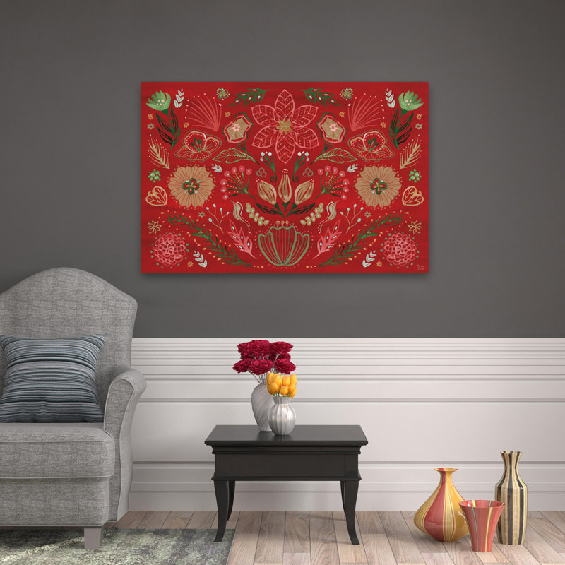 Holiday Lore I contemporain floral doré crème Christma, H 48 po x l 32 po