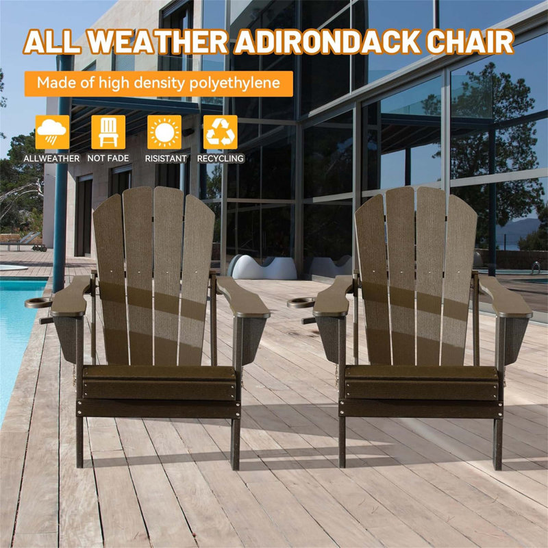 Ensemble de 2 chaises Adirondack en PEHD durable, pliable avec porte-gobelet pour l'extérieur, résistant aux intempéries et nécessitant peu d'entretien