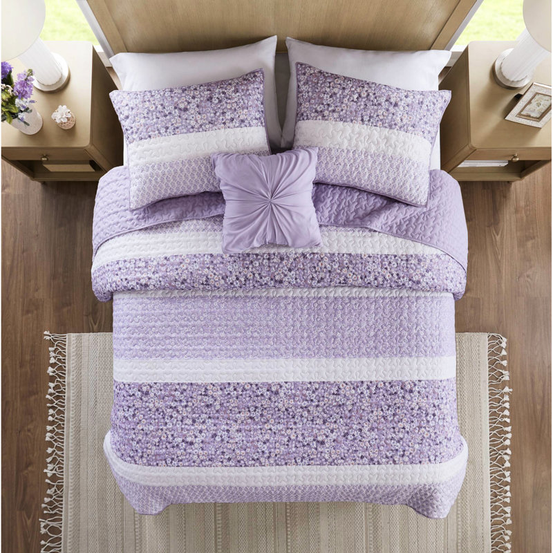 Courtepointe double / grand avec motif en seersucker - Style floral, rembourrage, motifs 4 pièces, rembourrés et coussins