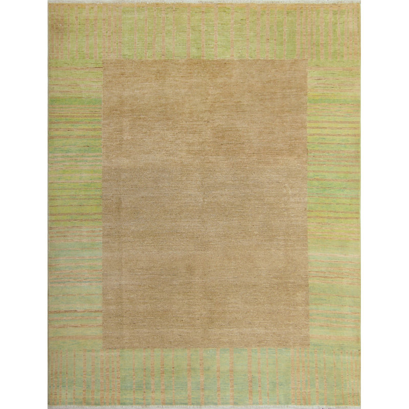 Tapis fin fait à la main Chobi Aldous - brun - vert, 6 pi 8 po x 8 pi 9 po
