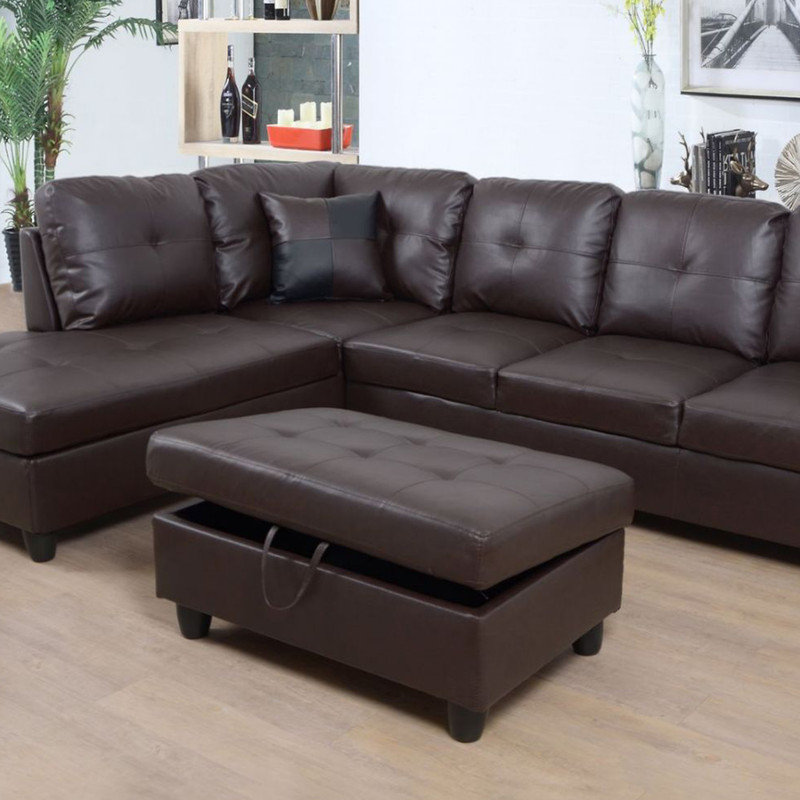 Faux Leather Storage Ottoman, Brown Faux Leather