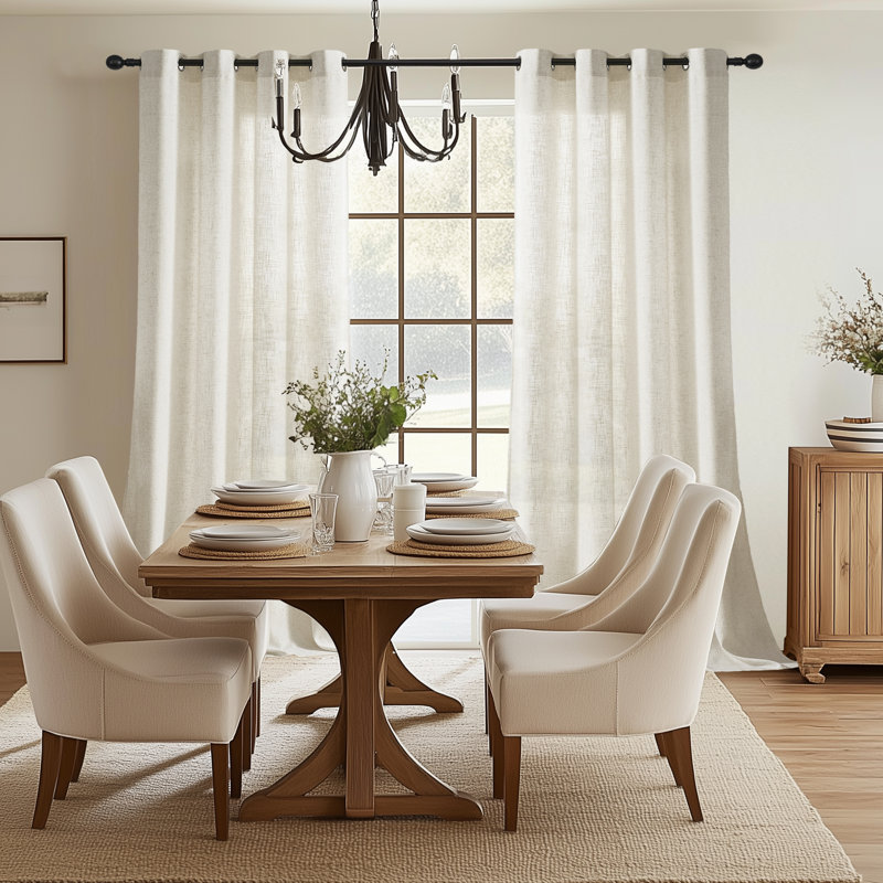 Linen Blend Semi Sheer Curtain Panel Pair, 168cm Width x 137cm Drop, Natural