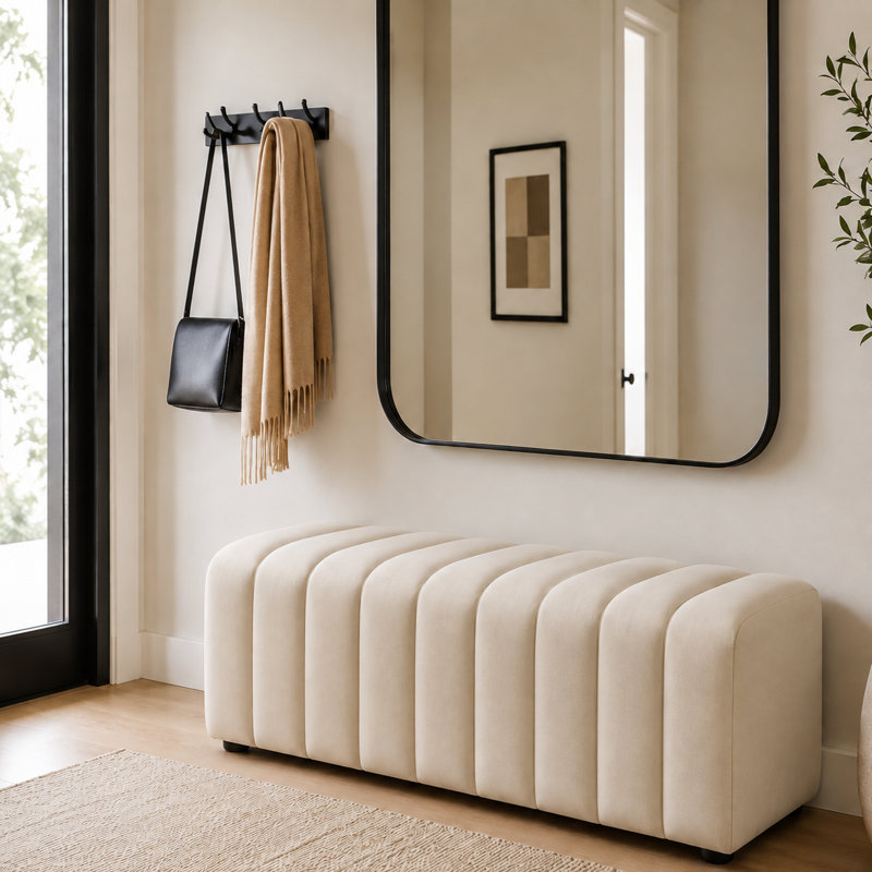 Banc en velours Modern Living, Crème